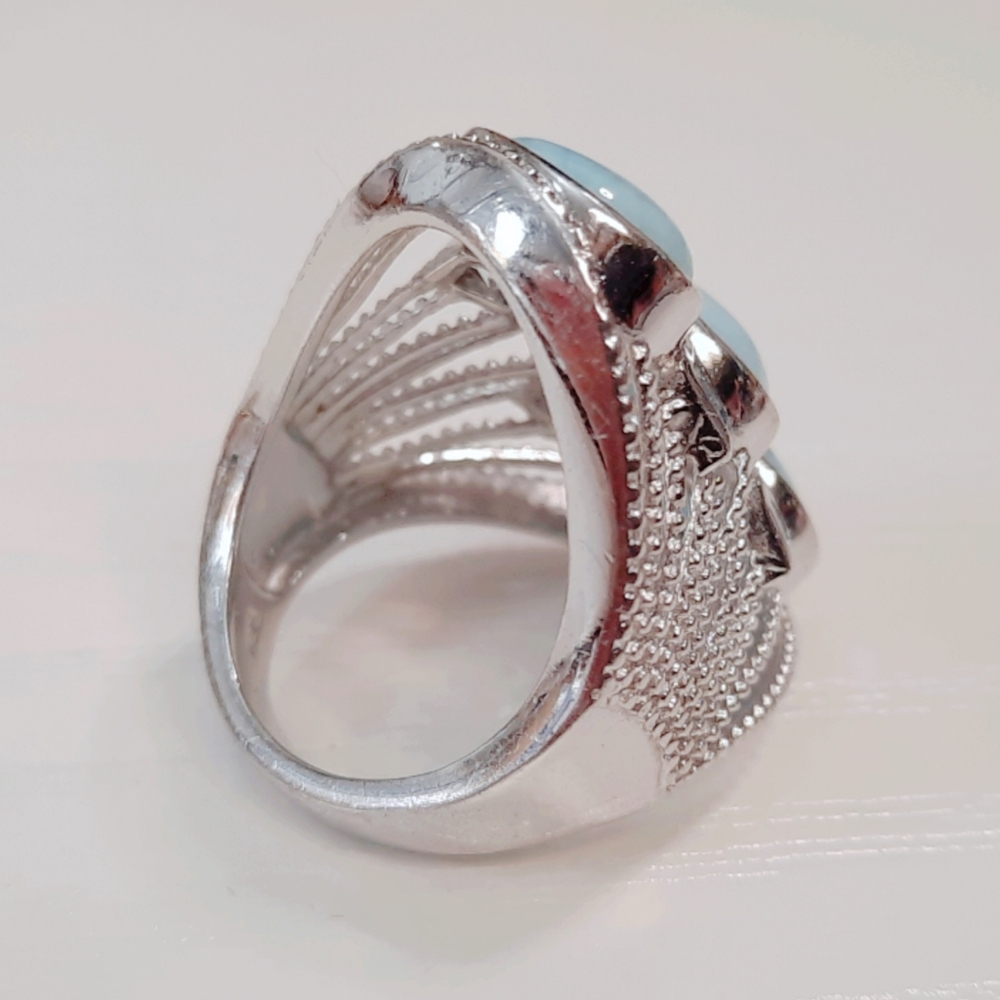 Sterling Silver Larimar Blue Topaz Openwork Filigree Ring SIZE 8 (Please Read) - Picture 3 of 13